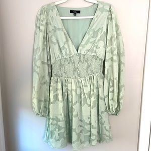 LULUS - Light Sage Green Burnout Floral Mini Dress